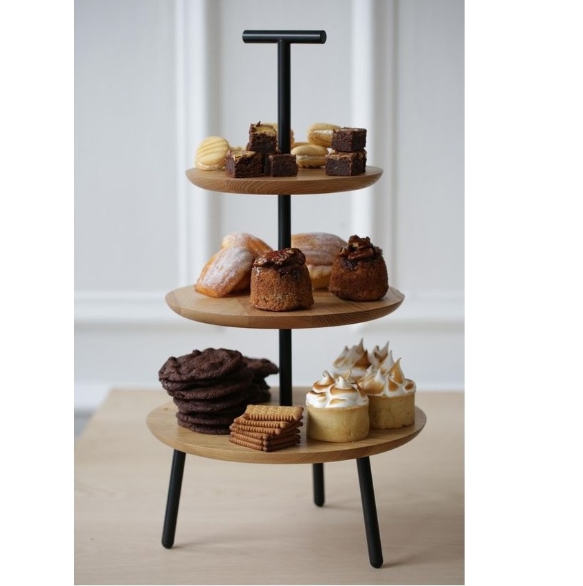 Square 3 Tier High Quality Drak Wooden Cake Stand Food Server Home Decor Table Top Wedding Party Used