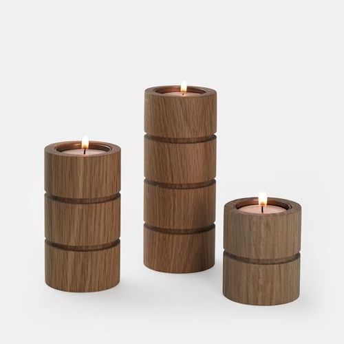 Set of 3 Off White Wooden Decorative Modern Luxury Candle Holder Set of 3 Table Top Premium Quality