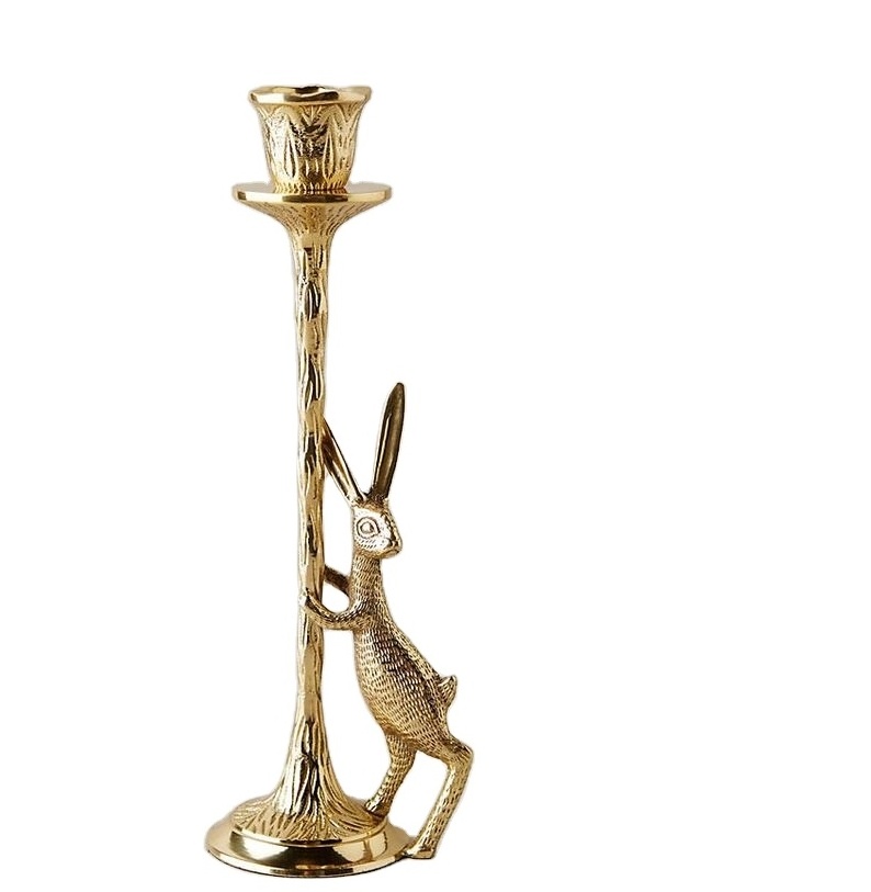 Rabbit Shape Candle Pillar Design High Quality Home Decor Golden Dining Table Candle Holder Wedding Used