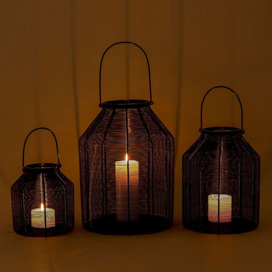 Interior Home Decoration Lantern Luxury Metal Black Wire Large Set of 3 Lantern Wedding Candle for Garden With Handle