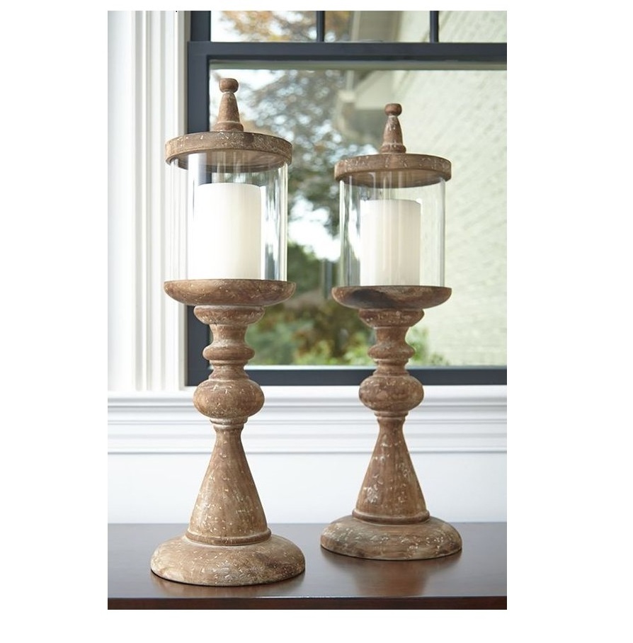 Lrage Wooden Decorative Rustic Finish Candle Holder Ol Age Modern With Glass Jars on Top for Candles High Quality