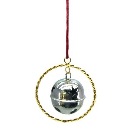 METALLIC ROUND GOLD WIRE & NICKLE RENDIAR JINGLE BELL METAL CHRISTMAS HANGING ORNAMENT CHRISTMAS BALL FOR YOUR HOME DECORATION