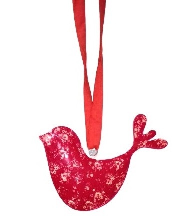 Unique Design Metal Decal Red Printed Bird-Shaped High Quality Christmas Decoration Tree Hanging Ornament