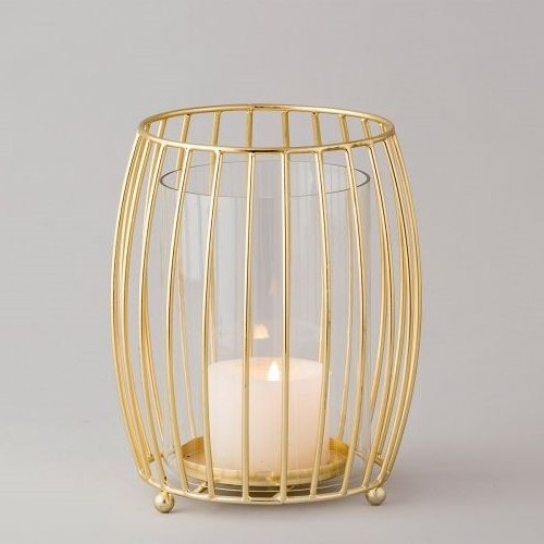 Home Decoration Wedding and Party Use Candle Holder Tealight Lantern Metal Wire With Handle Golden Candle Lantern Holder