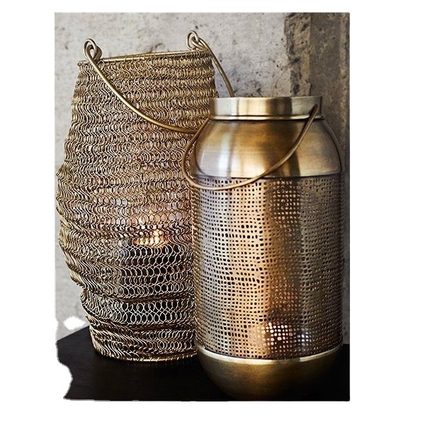 Decorative Metal Stylish Home Decor Metal Hanging Candle Lantern Brass Antique Finish Wire Lantern