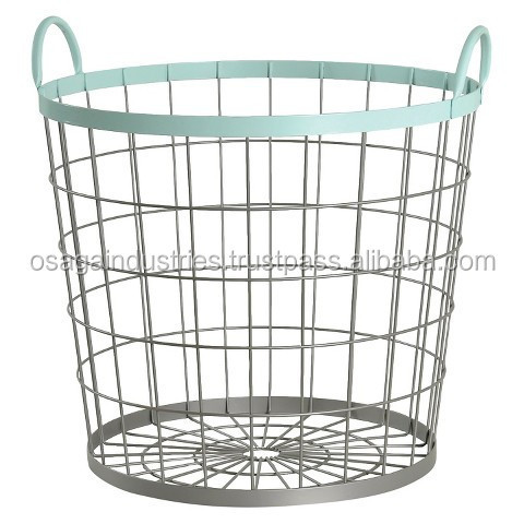 Hot sales round shape home decor metal best selling  cylindrical iron wire basket with handles