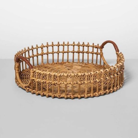 Wooden decorative coffee handicraft wicker woven basket Multi-purpose storage basket Household storage woven basket