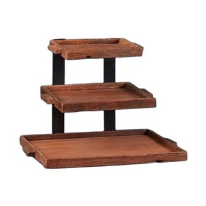 Square 3 Tier High Quality Drak Wooden Cake Stand Food Server Home Decor Table Top Wedding Party Used