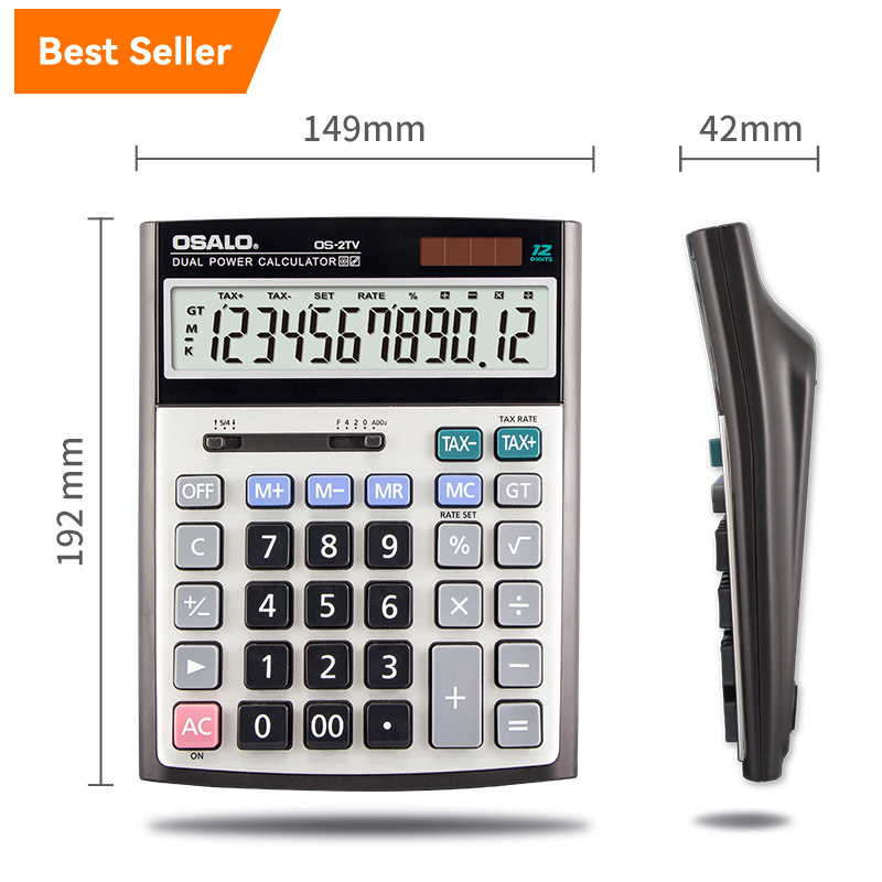 OS-2TV Calculator 12 Digits With Tax Function Office Financial Solar Desk Calculators Dual Power Tax Calculator Manufacturers