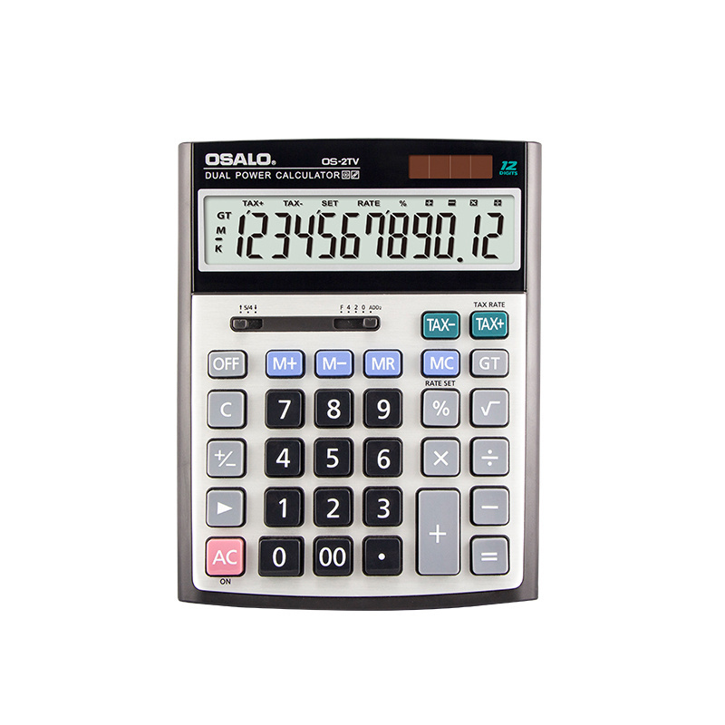 OS-2TV Calculator 12 Digits With Tax Function Office Financial Solar Desk Calculators Dual Power Tax Calculator Manufacturers