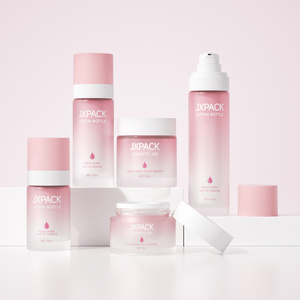 eco friendly skincare packaging set luxury pink frosted  15 30 50ml refillable glass airless pump lotion bottle