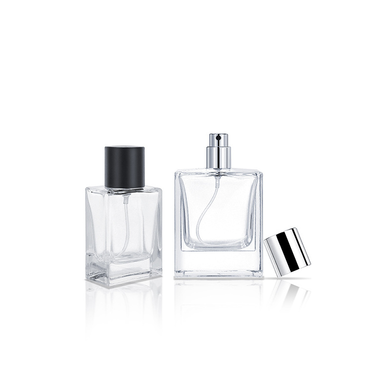 30ml 50ml 100ml custom clear flat square type empty glass spray bottle new design rectangle perfume bottles and packaging