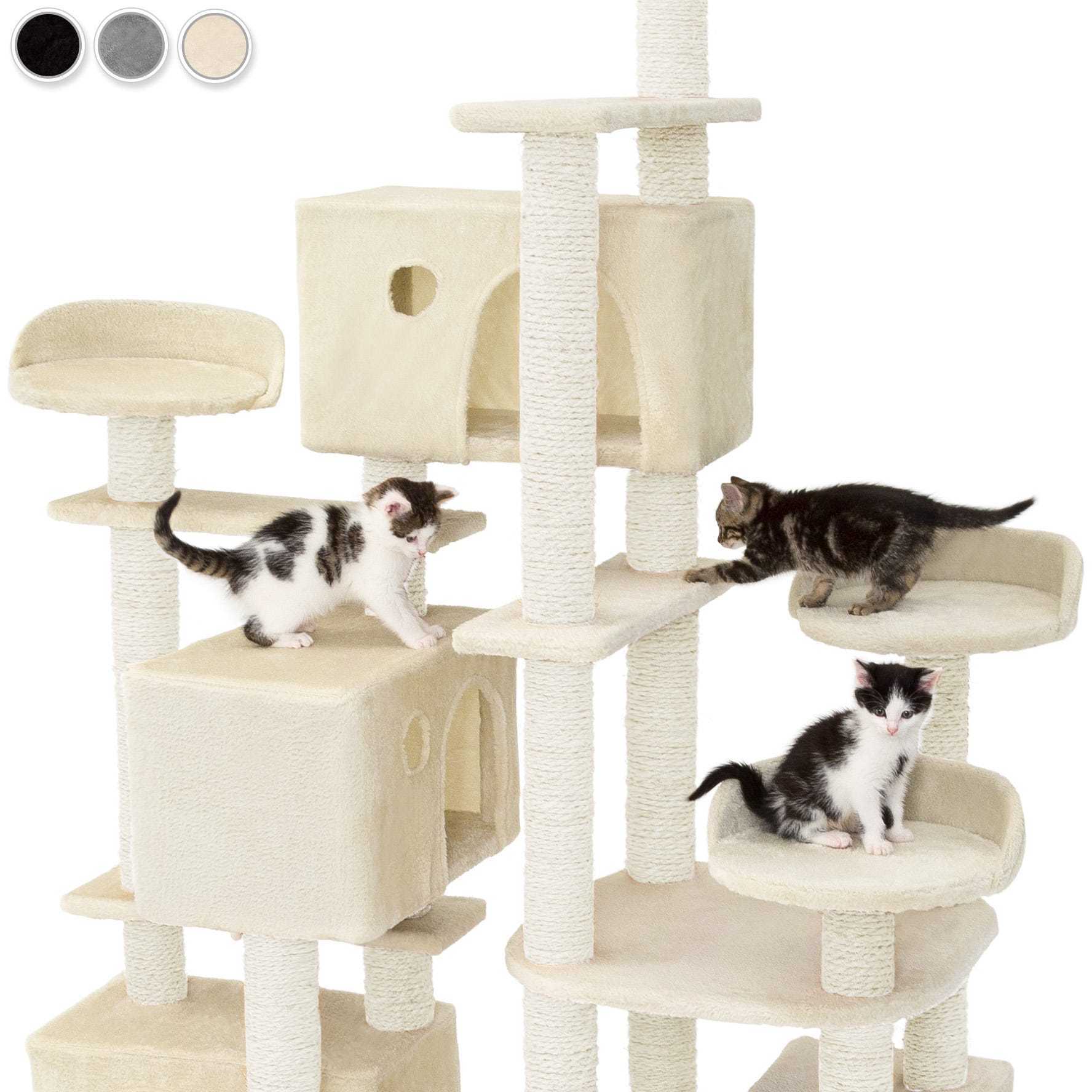 Cat Scratching Post for Large Cats 214 cm High Cat Tree with House Many Viewing Platforms,  Hammock