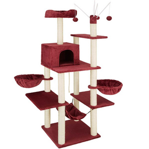 Wind Red Cat Tree Cat Tower Cat Scratching Post with Condos, Basket, Hammock & Plush Perches Grey Pet Toys Sustainable 45DAYS