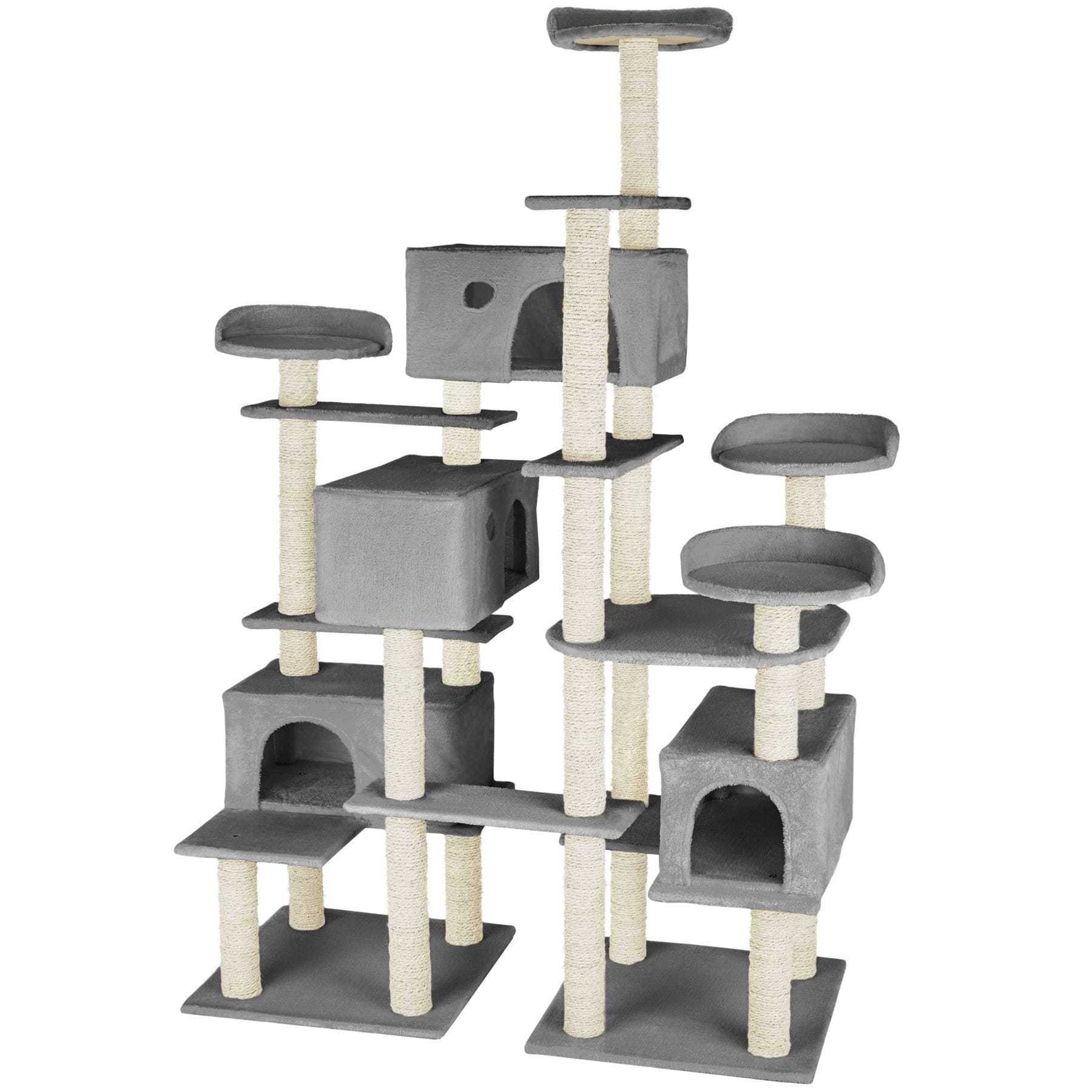 Cat Scratching Post for Large Cats 214 cm High Cat Tree with House Many Viewing Platforms,  Hammock