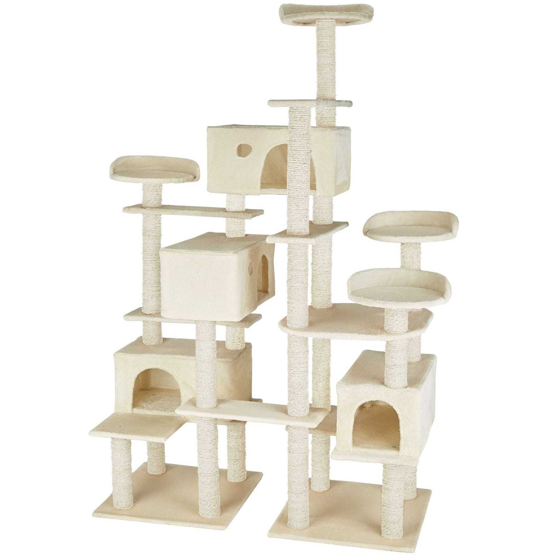 Cat Scratching Post for Large Cats 214 cm High Cat Tree with House Many Viewing Platforms,  Hammock