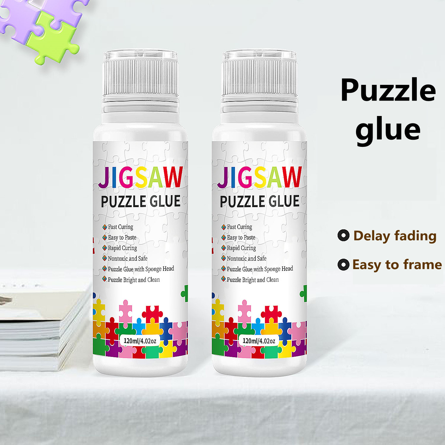 120 ML Puzzle Glue with Sponge Head, Puzzle Glue Clear Firm,Water-Soluble Special Craft Puzzle Glue, Non-Toxic and Quick Dry