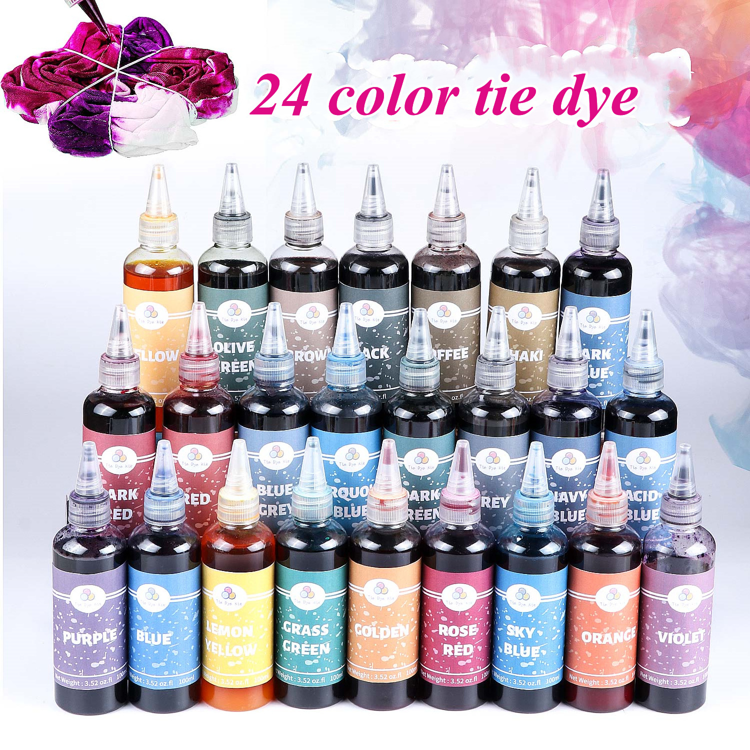 Osbang Liquid Tie Dye Kits 24 Colors 100ml DIY Fabric dyeing  paint, Non-Toxic tie dye paint set