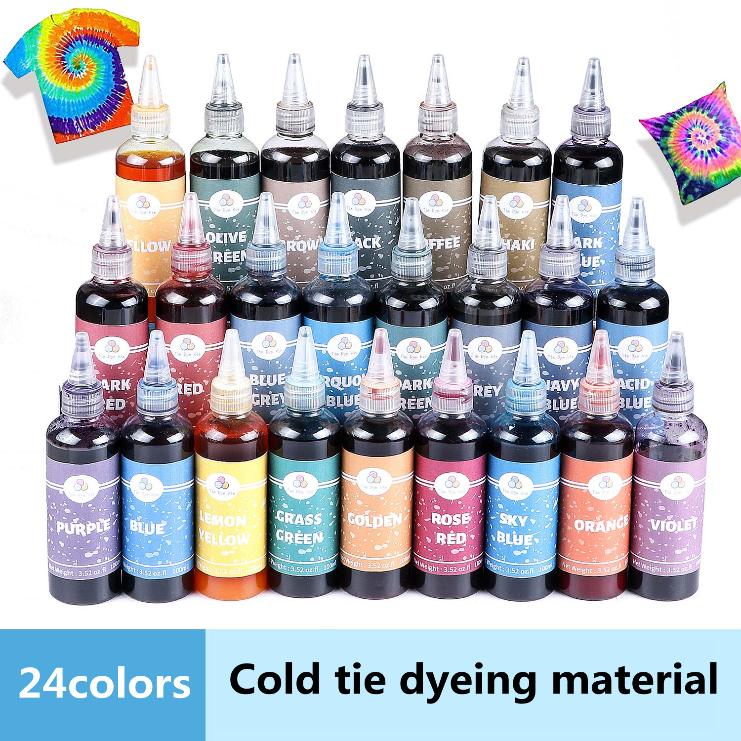 Osbang Liquid Tie Dye Kits 24 Colors 100ml DIY Fabric dyeing  paint, Non-Toxic tie dye paint set