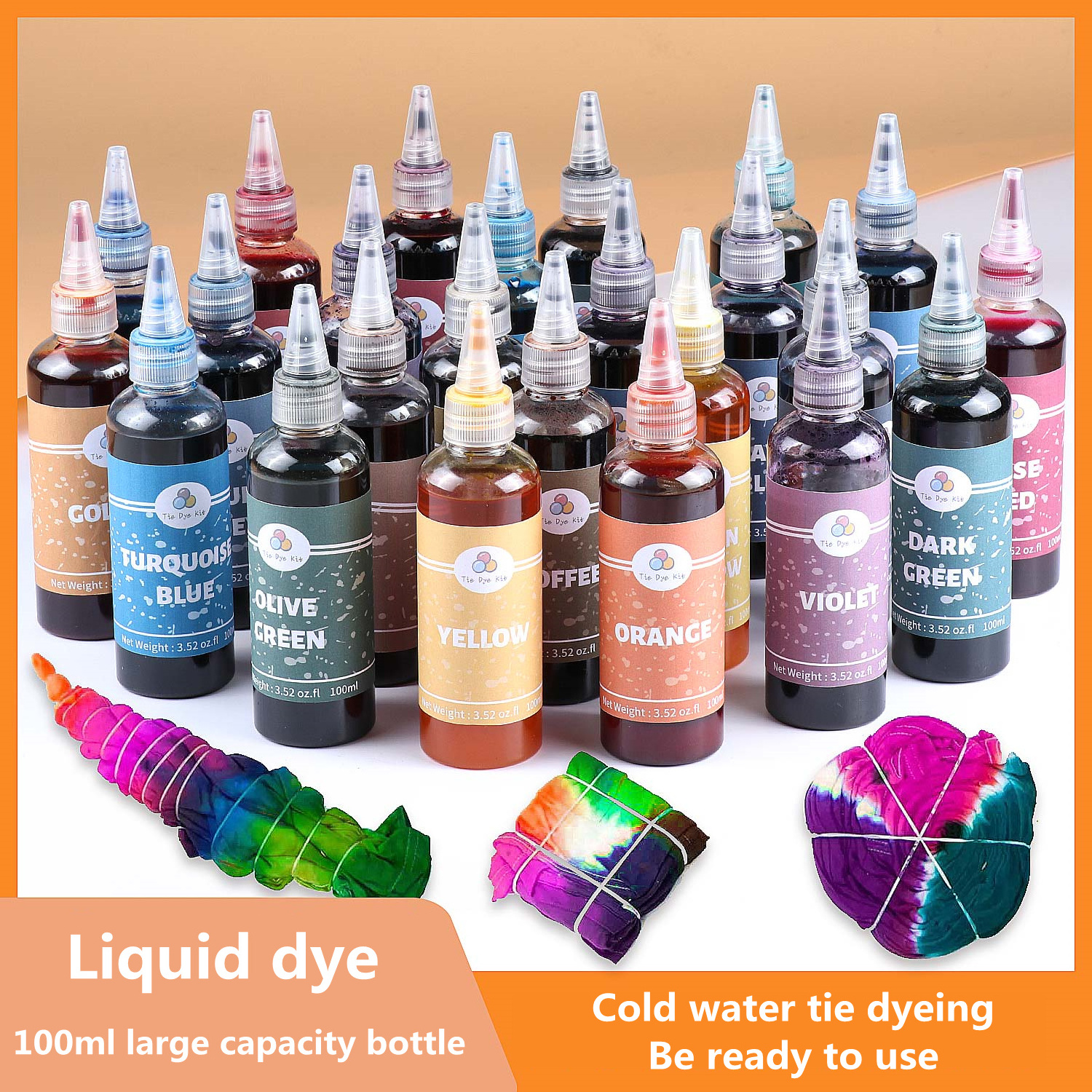 Osbang Liquid Tie Dye Kits 24 Colors 100ml DIY Fabric dyeing  paint, Non-Toxic tie dye paint set