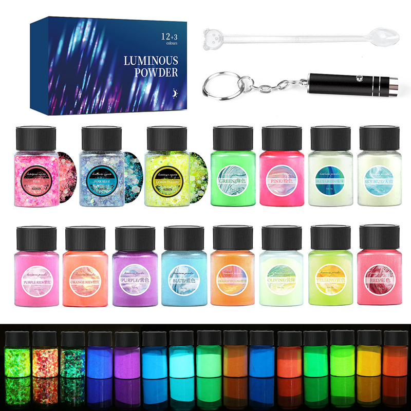 20g Luminous Neon pigment Fluorescent Powder glow in the dark powder 15colors kits for DIY craft slime nail and epoxy resin