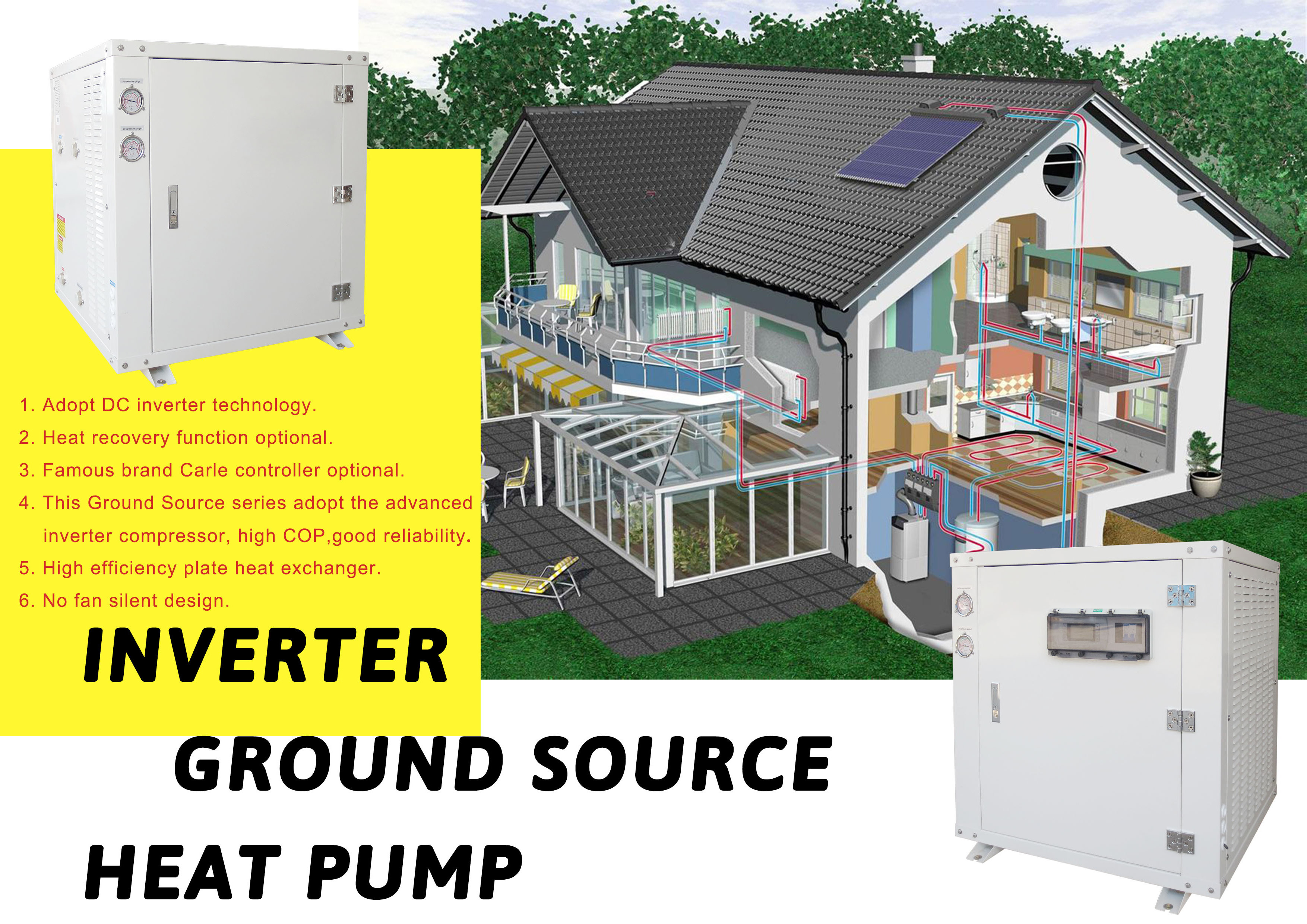 Geothermal heating cooling system 8-16kw Water to Water Ground Source Heat Pump 12kw HeatPump floor heating with CE Approval