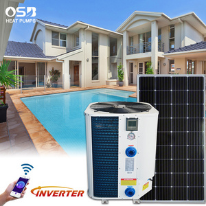 DC inverter heat pump for swimming pool spa air source heater cooler combine with solar panel pool heat pump