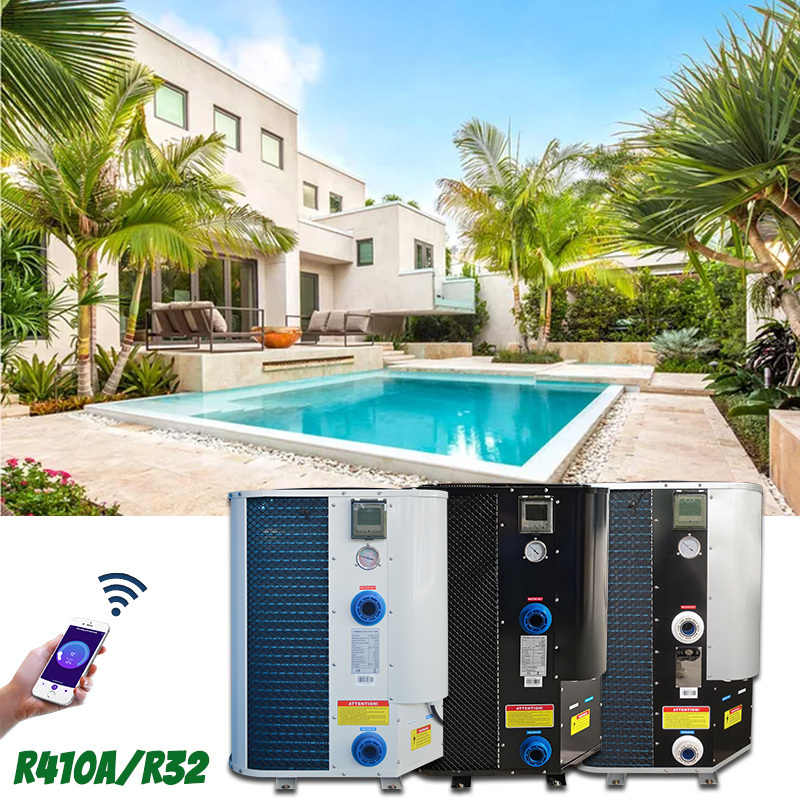 DC inverter heat pump for swimming pool spa air source heater cooler combine with solar panel pool heat pump