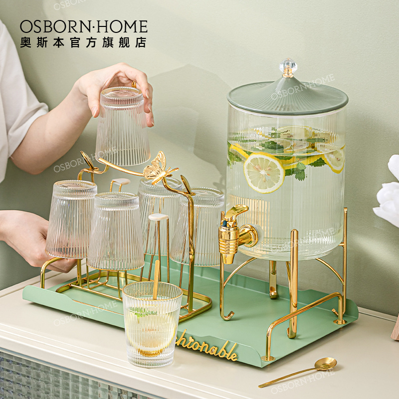 OSBORN Light luxury Custom logo glass kettle drink beverage dispenser coffee & tea sets storage bottles with lid