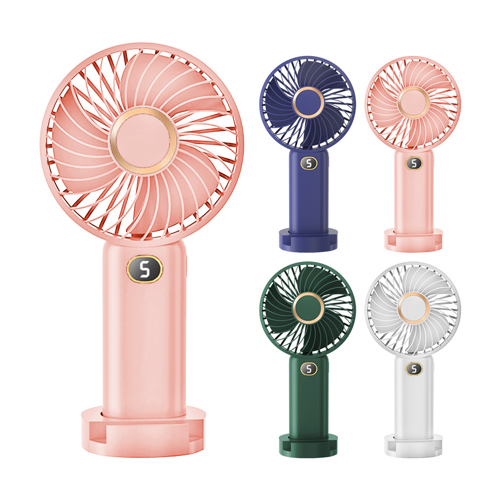 USB Handheld Mini Fan Portable Fans 5 Speed Cooling Air Phone Stand Display Screen USB Rechargeable Fan