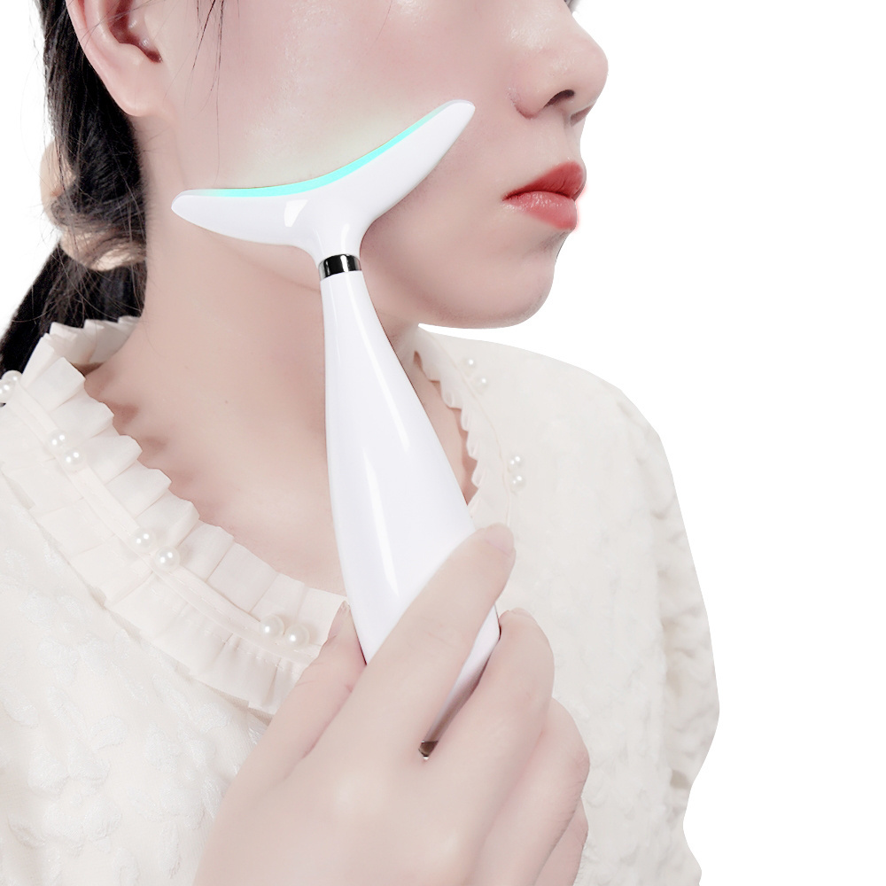 Face Lifting Heated Vibration Electric Gua Sha Rechargeable 3 Led Light Therapy Neck & Face Lifting Massager