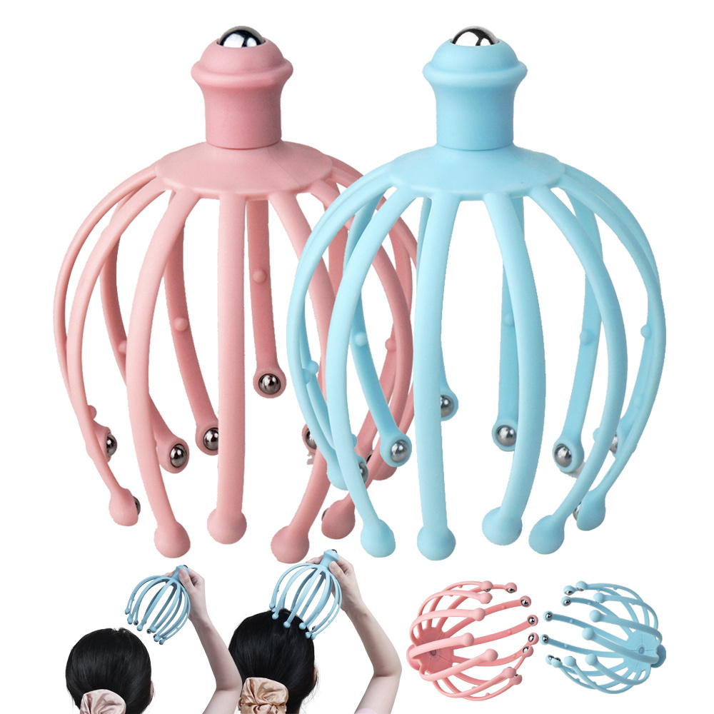 Octopus Head Massager 12 Finger Head Scratcher Roller Balls Stress Relief Scalp Massage Head Relax Massager