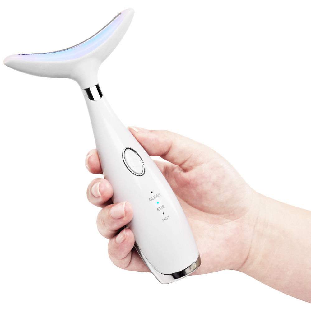 Face Lifting Heated Vibration Electric Gua Sha Rechargeable 3 Led Light Therapy Neck & Face Lifting Massager