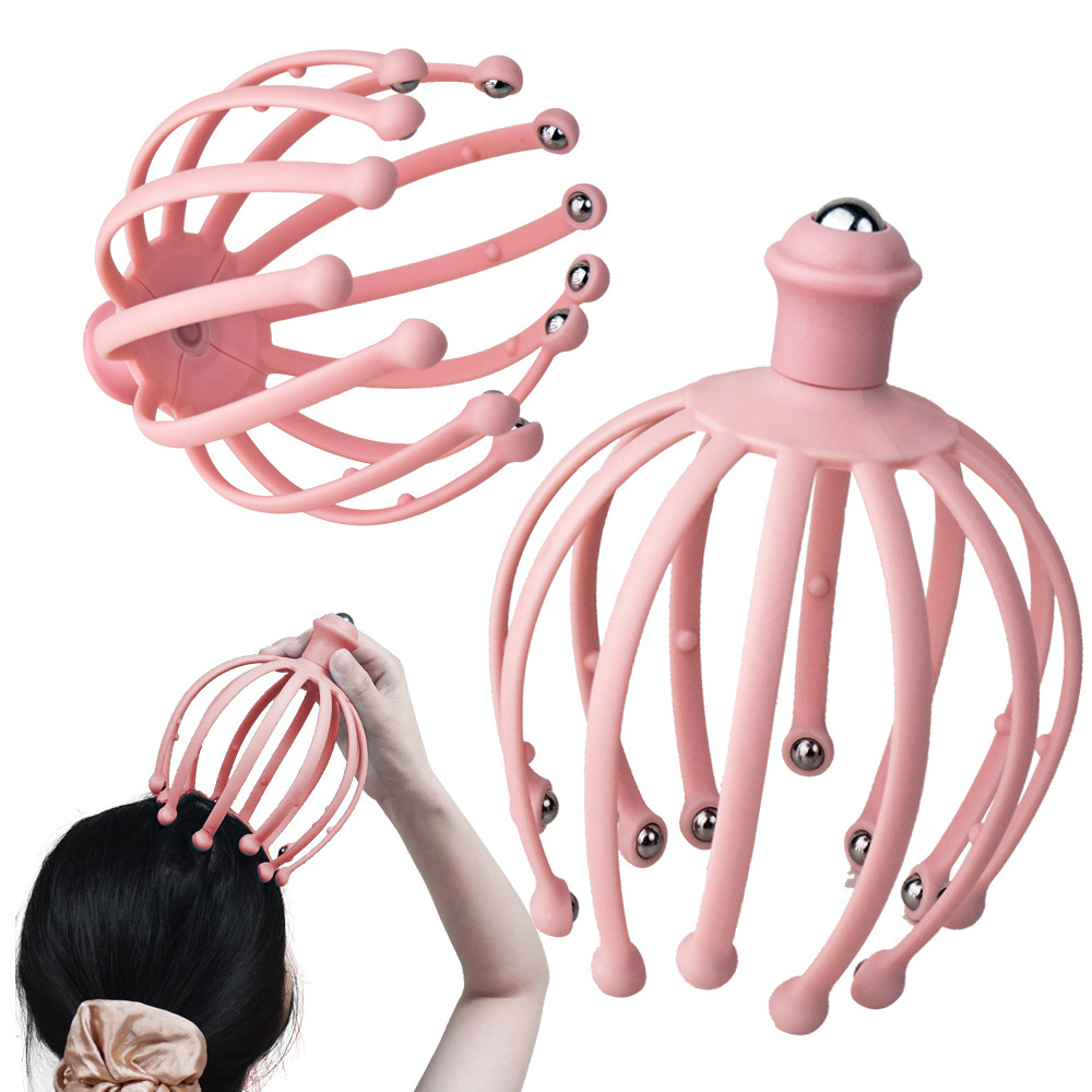 Octopus Head Massager 12 Finger Head Scratcher Roller Balls Stress Relief Scalp Massage Head Relax Massager