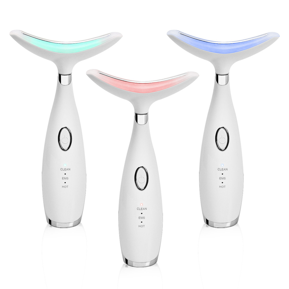 Face Lifting Heated Vibration Electric Gua Sha Rechargeable 3 Led Light Therapy Neck & Face Lifting Massager