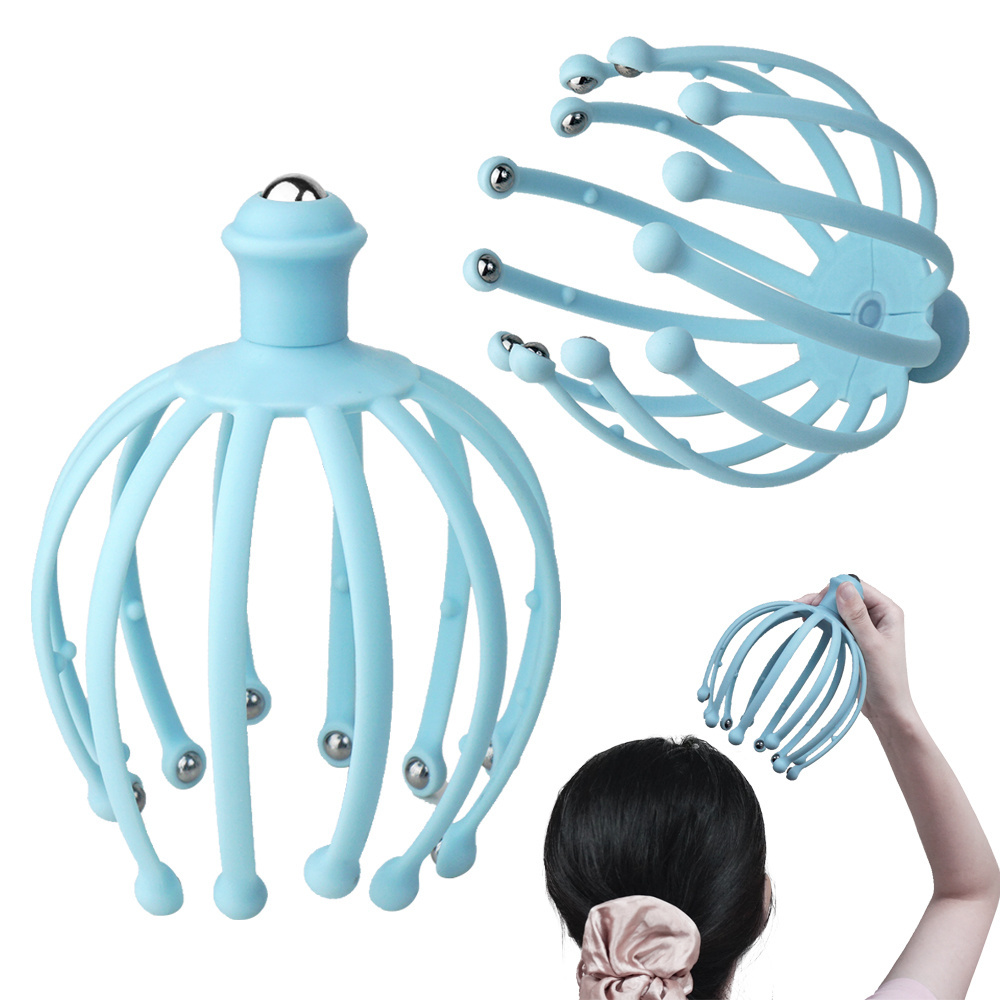 Octopus Head Massager 12 Finger Head Scratcher Roller Balls Stress Relief Scalp Massage Head Relax Massager