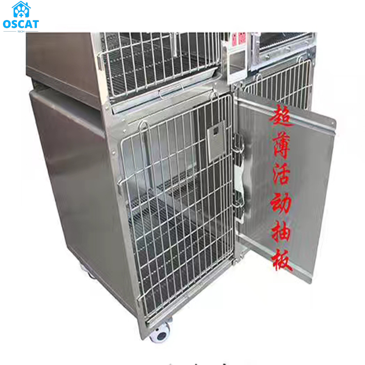 OSCAT  High Quality Veterinary Stainless Steel Cat Pet Display Cage Dog Kennel Cage With Wheels