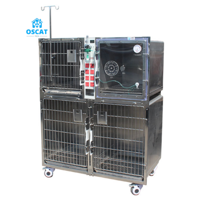 OSCAT  High Quality Veterinary Stainless Steel Cat Pet Display Cage Dog Kennel Cage With Wheels