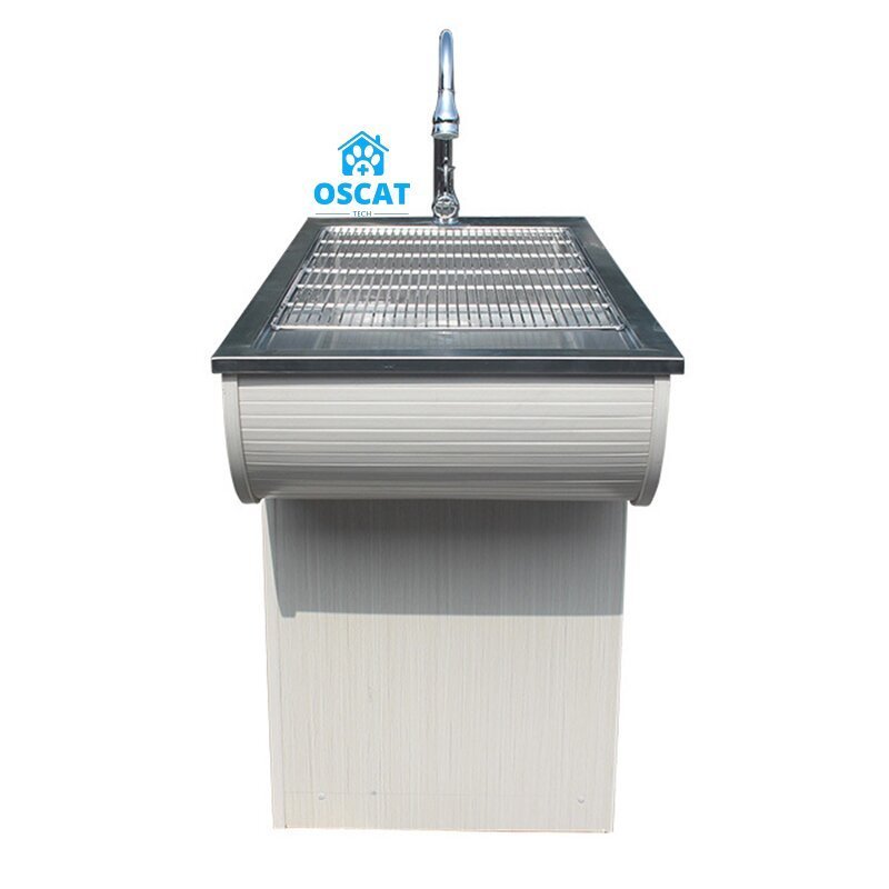 OSCAT EUR PET Veterinary Dog Cat Faucet 304 Stainless Steel Platform Pet Wet Disposal Table Wooden Frame Treatment Table