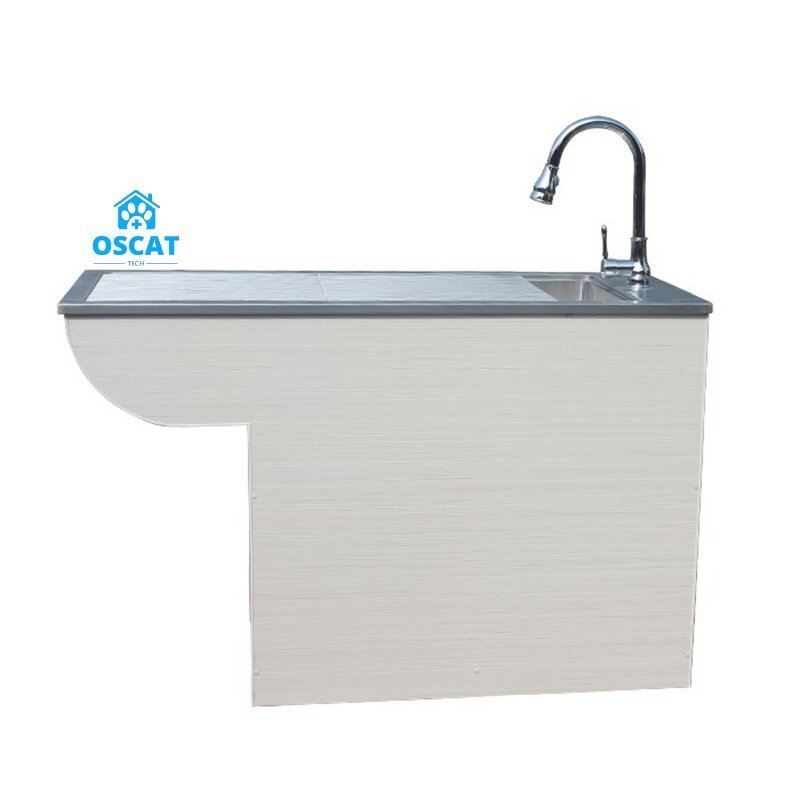 OSCAT EUR PET Veterinary Dog Cat Faucet 304 Stainless Steel Platform Pet Wet Disposal Table Wooden Frame Treatment Table