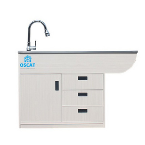 OSCAT EUR PET Veterinary Dog Cat Faucet 304 Stainless Steel Platform Pet Wet Disposal Table Wooden Frame Treatment Table