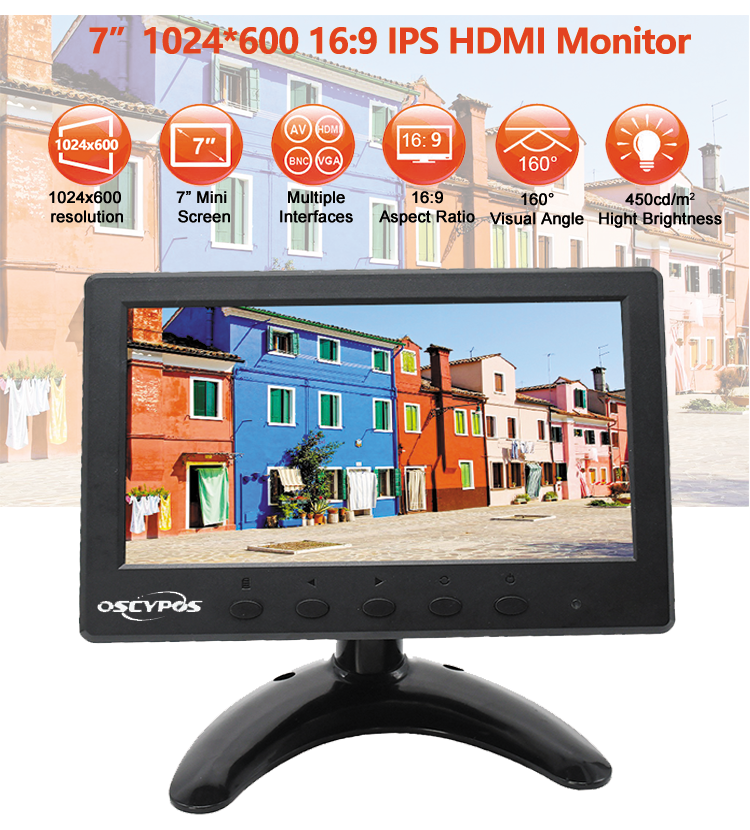 Supplier Lcd Led 7 Inch Monitor Mini Small HDMI VGA AV BNC Interface Car 7 inch HD Desktop Small Monitor for Camera/Bus