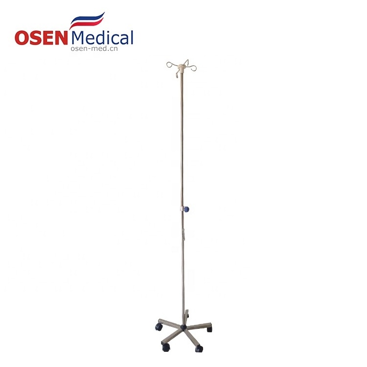 OSEN-HA6 Blood Support Transfusion Removable Stainless Steel 4 Hook IV Pole Infusion Stand with Wheels