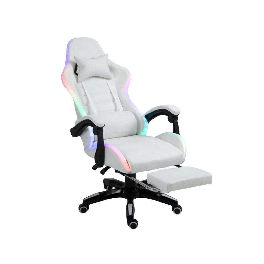 Cheap Ddp Full White Pu Leather Computer Pc Game Chair Silla Gamer Led Rgb Racing Massage Gaming Chair With Lights And Speakers