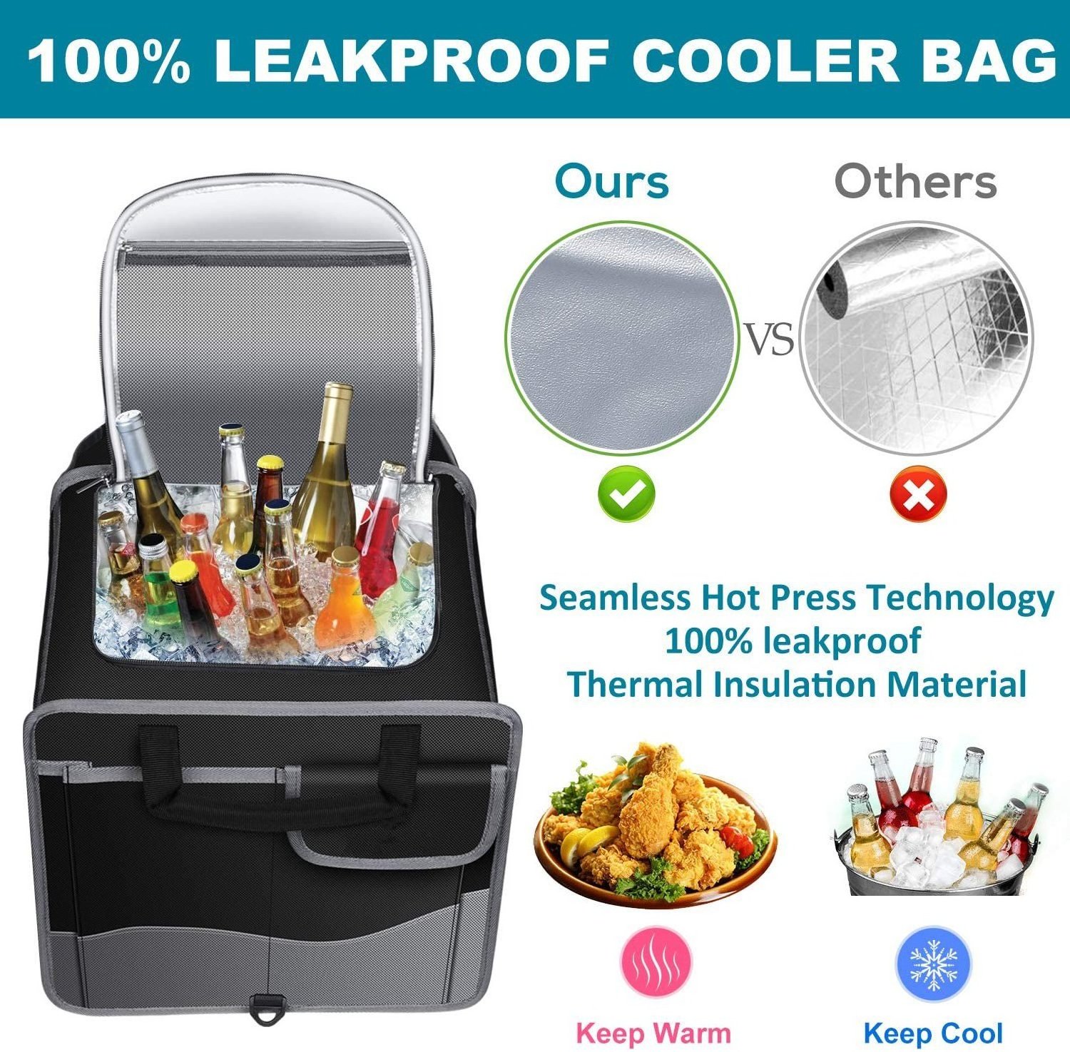 Collapsible Trunk Storage Organizer Large Multi-Compartment Waterproof Car Trunk Organizer with Cooler