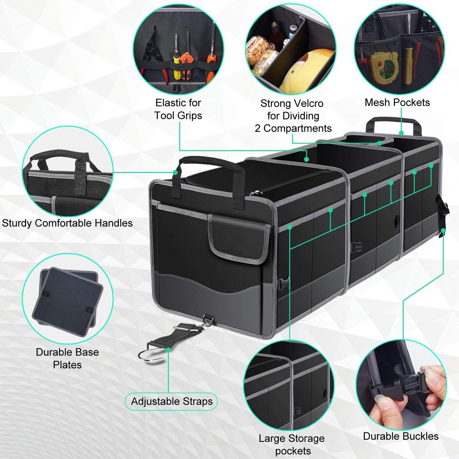 Collapsible Trunk Storage Organizer Large Multi-Compartment Waterproof Car Trunk Organizer with Cooler