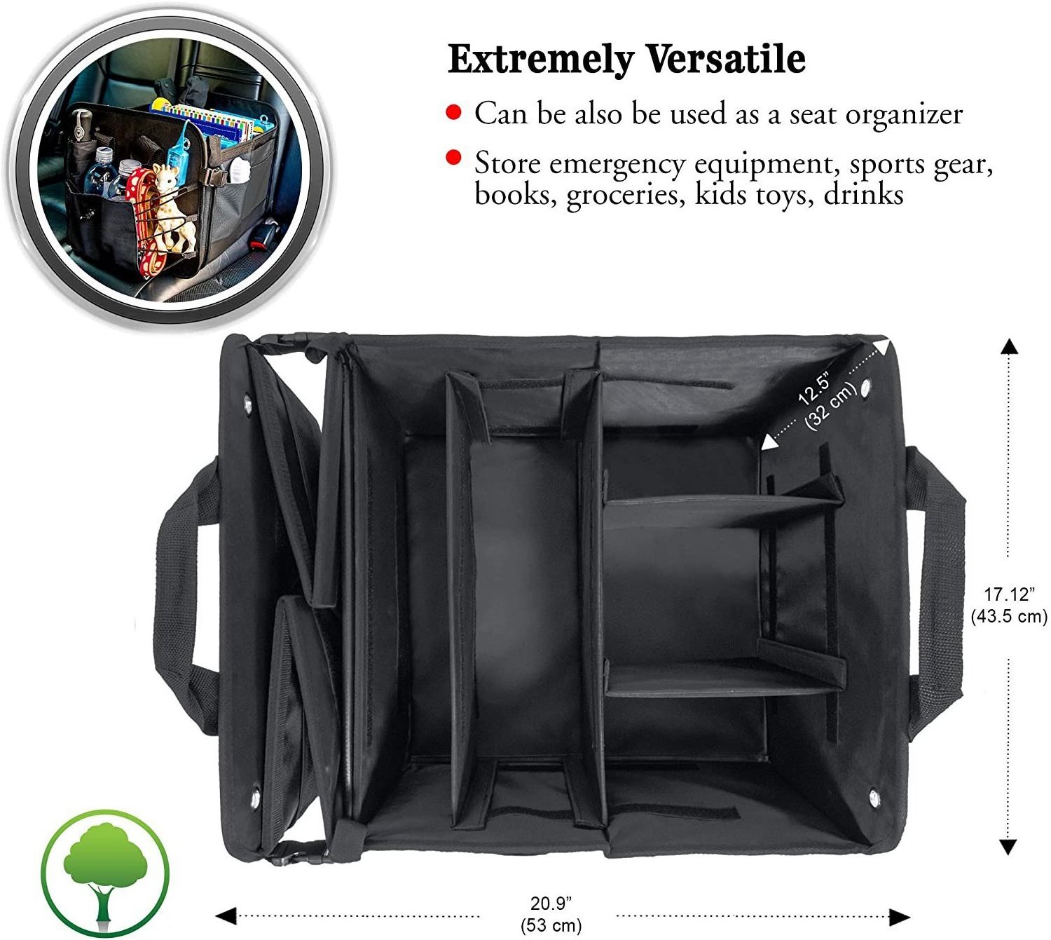 Premium Multi Compartments Collapsible Portable Car Bag Trunk Organizer for auto, SUV, Truck, Minivan