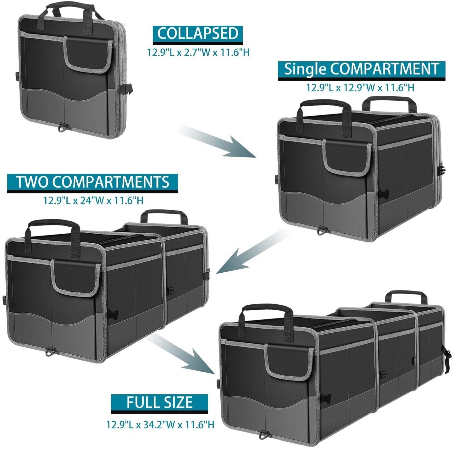 Collapsible Trunk Storage Organizer Large Multi-Compartment Waterproof Car Trunk Organizer with Cooler