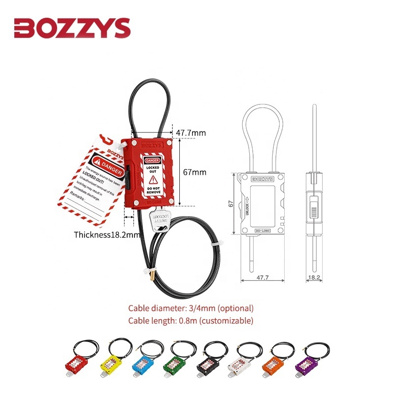 BOZZYS Adjustable Lockout Safety Cable Padlock with 0.8m Plastic-coated Stainless Steel Cable