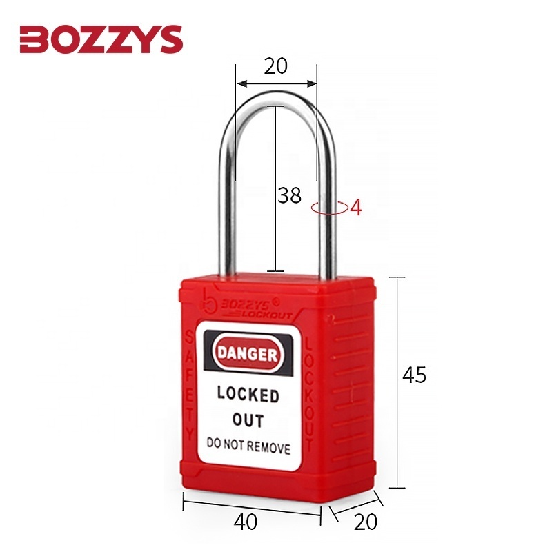 BOZZYS Waterproof Custom 38*4mm Stainless Steel Shackle Loto Nylon Safety Lockout Padlock with Master Key